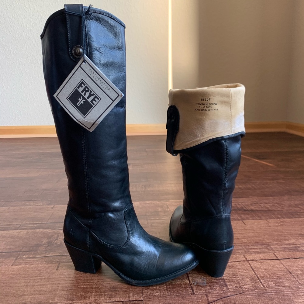 Frye rugged black leather 6.5B pull on riding boot - Picture 3 of 8